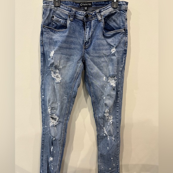 Zumies Empyre Mens size 32 distress & bleach stain tapered Jeans - Picture 1 of 5